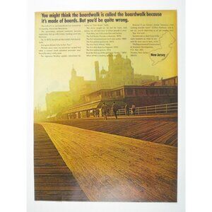 Atlantic City Boardwalk Vintage 1968 Ad Print New Jersey Tourism Decor NY First